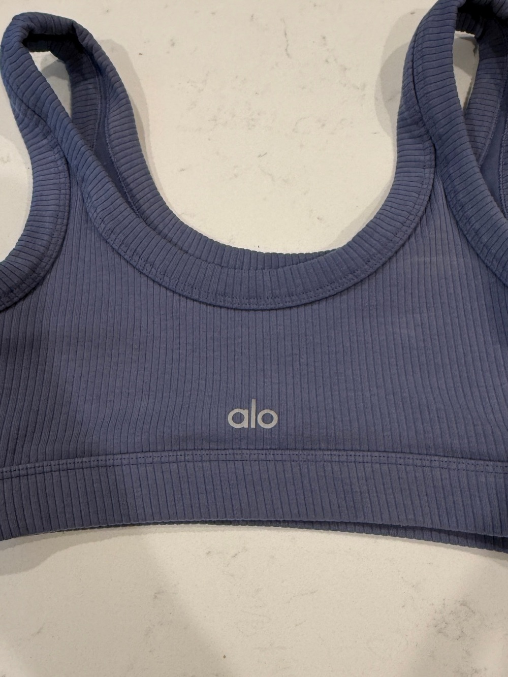 ALO Yoga Ribbed Scoop Sports Bra in Dusty Blue